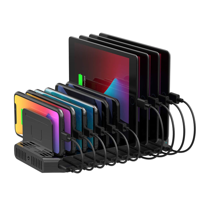 Unitek USB Charging Station, 10 USB Fast Ports Charge Docking Station and Adjustable Dividers, Multi Device Charger Organizer Compatible with iPad, iPhone, Tablet and Cell Phone 60W+10 Port, Black Pack of 1