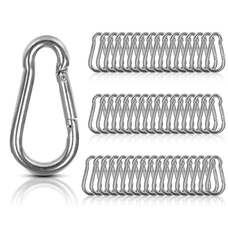 MIVIDE 50 PCS Stainless Steel Spring Snap Carabiner, Round, Silver, 2 Inch, Auto-locking, Camping, Hiking, Fishing, Boating, Dog Leash, Keychain M5 x 50mm