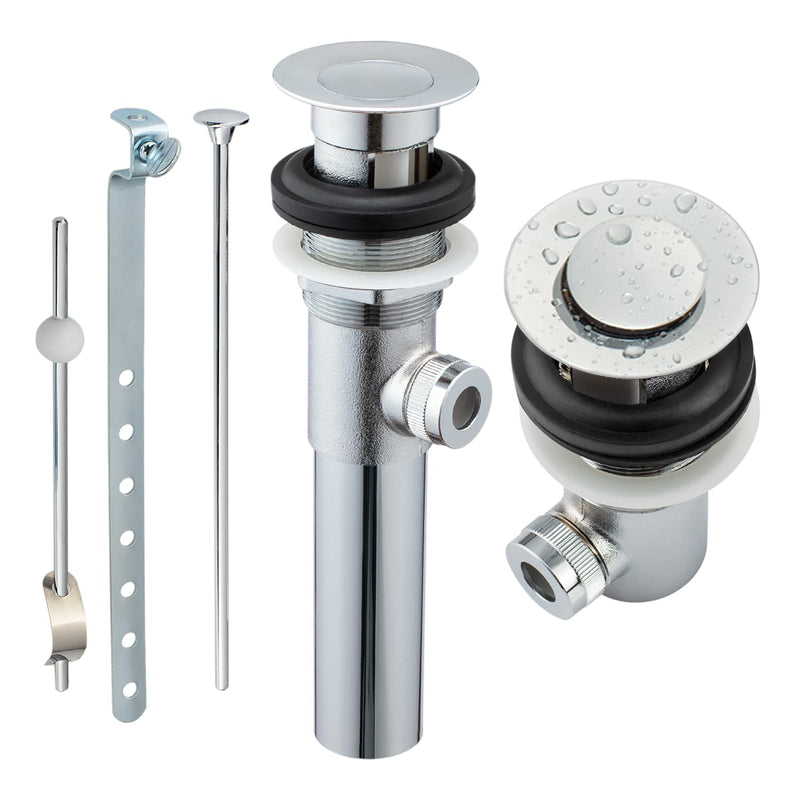 Artiwell Sink Pop-Up Drain Stopper Assembly with Lift Rod and Overflow, Solid Brass Lavatory Pop Up Drain Assembly for Bathroom Vanity Sink, All Brass Construction (Chrome Plated) Chrome Plated