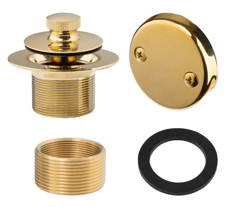 Artiwell Lift & Turn Tub Trim Set with Two-Hole Overflow Faceplate, All Brass Bathtub Conversion Kit Assembly with 2-Hole Overflow Face Plate and Universal Fine/Coarse Thread (Polished Brass) Polished Brass