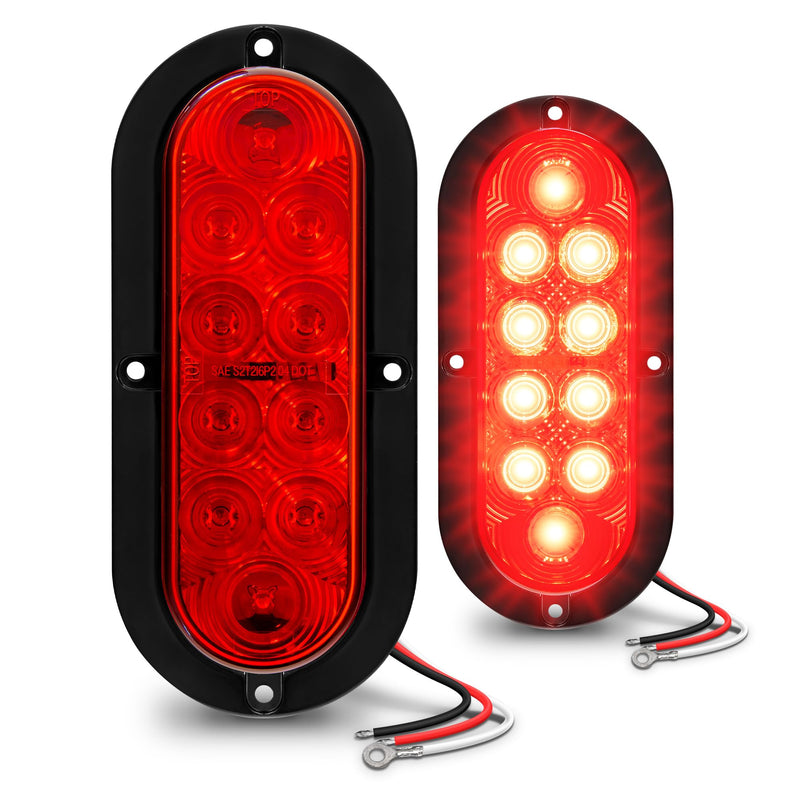 TRUE MODS 2pc 6 inch Red Oval LED Trailer Tail Light Kit [DOT FMVSS 108] [SAE S2T2I6] [Surface-Mount] [IP67 Waterproof] [Stop Turn Tail] Trailer Brake Lights for Boat Trailer RV Trucks 2 Pack