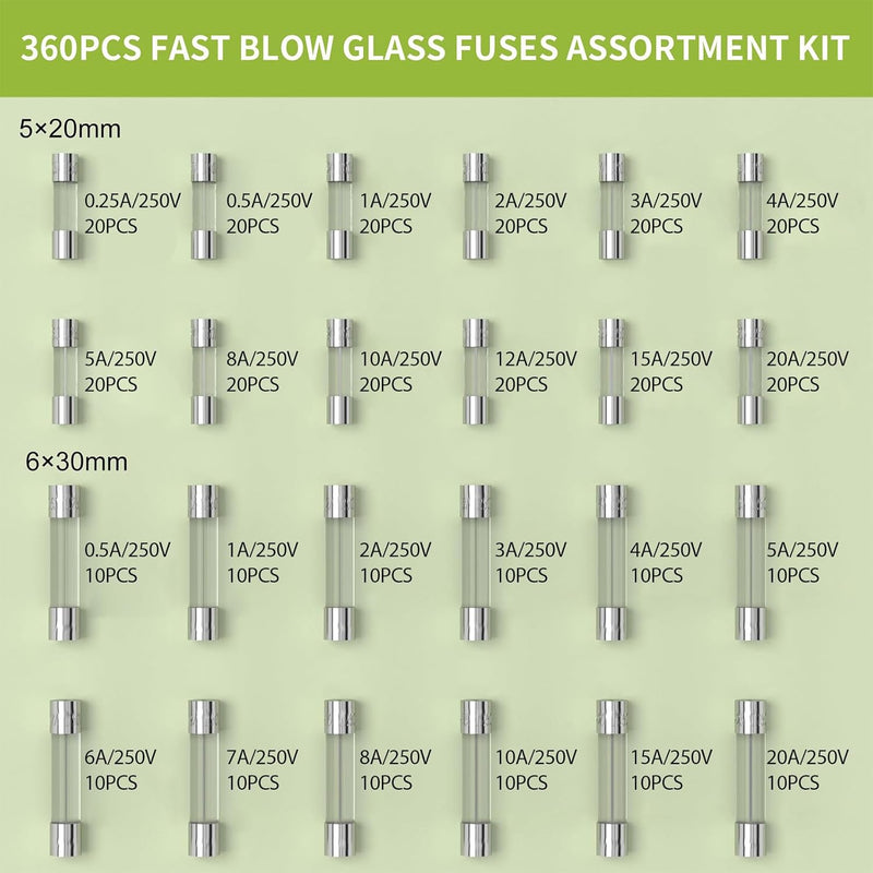 30Pcs 3A 125V Christmas Light Fuse - 0.14 x 0.39 inch Christmas Light Strings Glass Fuse, Mini Glass Fuse for Outdoor String Lights 3A-0.14 x 0.39 inch