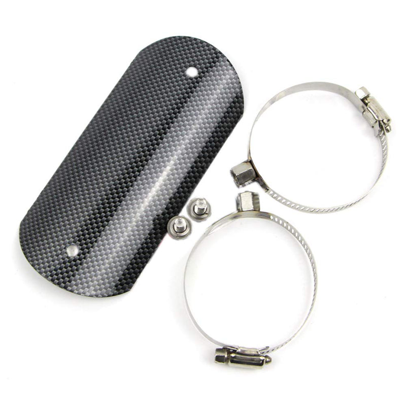 Dreamseek Exhaust Heat Shield for Universal Motorcycle Stainless Steel Middle Pipe Heat-shield Link Muffler Protector Curved Cover Carbon Fiber Style with 2 Clamps