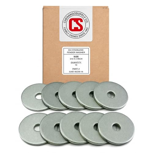 Chenango Supply 3/8 x 2 Stainless Steel Fender Washers, Extra Thick 1/8 3/8" x 2" 10Pack
