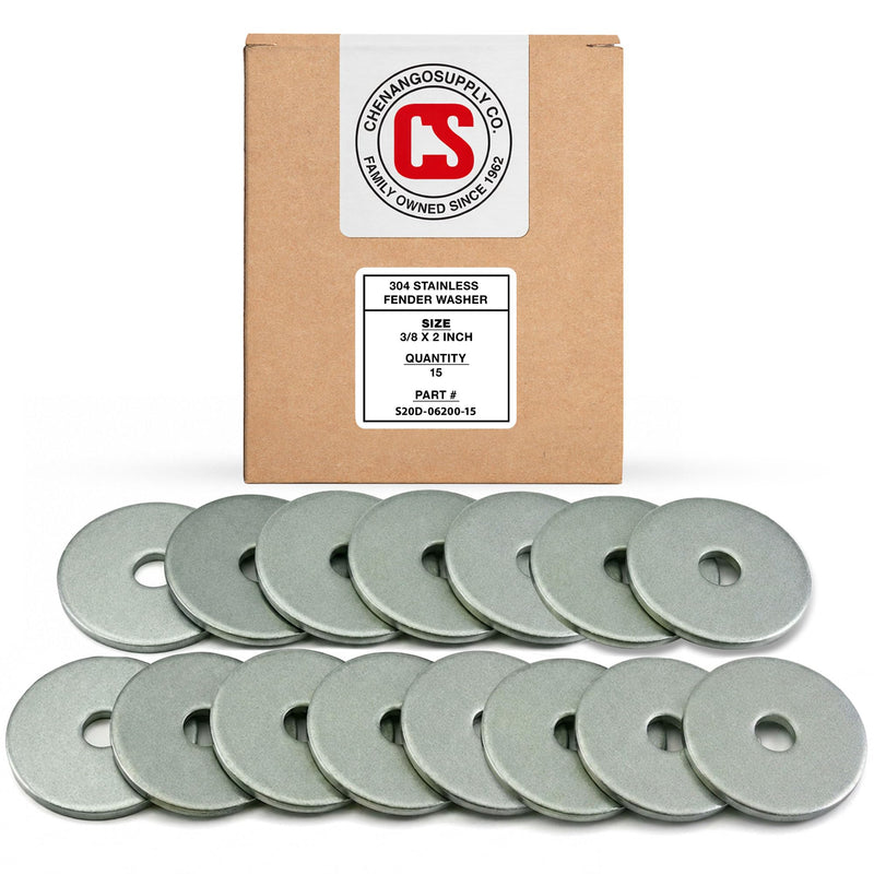 Stainless Fender Washers - Extra Thick ID 2" OD 1/8" Thick, 18-8 Stainless Steel, (3/8" x 2" 15 Pack) 3/8" x 2" 15 Pack