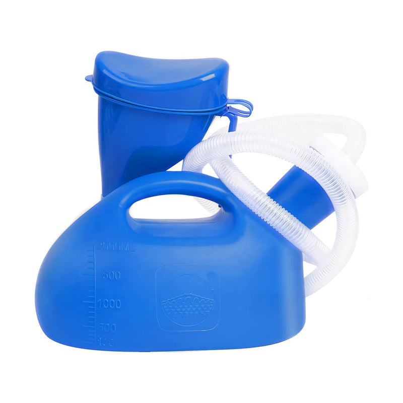 Portable Urinal for Women & Men, OOCOME Urinal Bottle Spill Proof Bedside Urinals 2000ml Travel Camping Urinal Toilet Pee Bottle with Long Hose (Blue) Blue