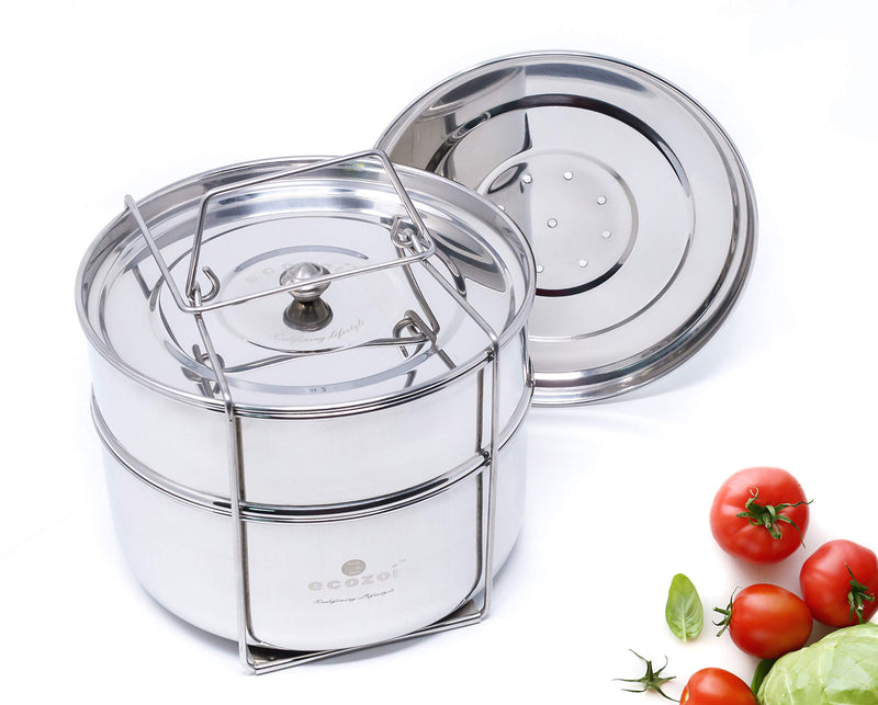 Ecozoi Premium Stackable Steamer Insert Pans Pot in Pot Compatible with Smaller Instant Pot 3, 5, 6, & 8 Quart Instant Pot Accessories - 2 Tier 2-Tier Small: 3/5 Qt