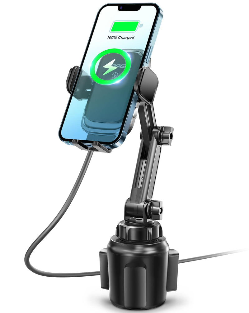 [Upgraded] TOPGO Cup Phone Mount Wireless Charger,Universal Cell Phone Holder Car Charger Wireless-Charger-Cup-Phone-Holder Fast Charging for iPhone16/16 Pro/16 Pro Max, Samsung Galaxy - Black | Upgraded, Universal Cell Phone Holder, Fast Charging, iPh...