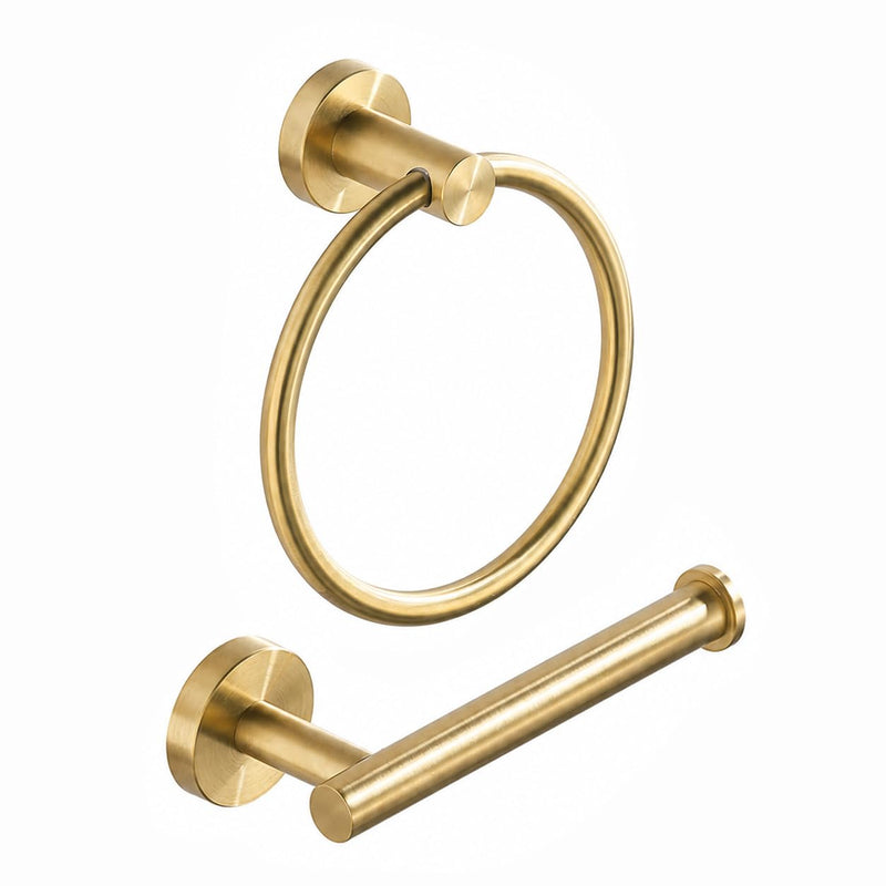 Toilet Paper Holder Towel Ring Brushed Gold Bathroom Hardware Hand Towel Holder Bathroom Accessories Set Wall Mount Stainless Steel 2 Pieces Bathroom Hardware Set 2 Pieces