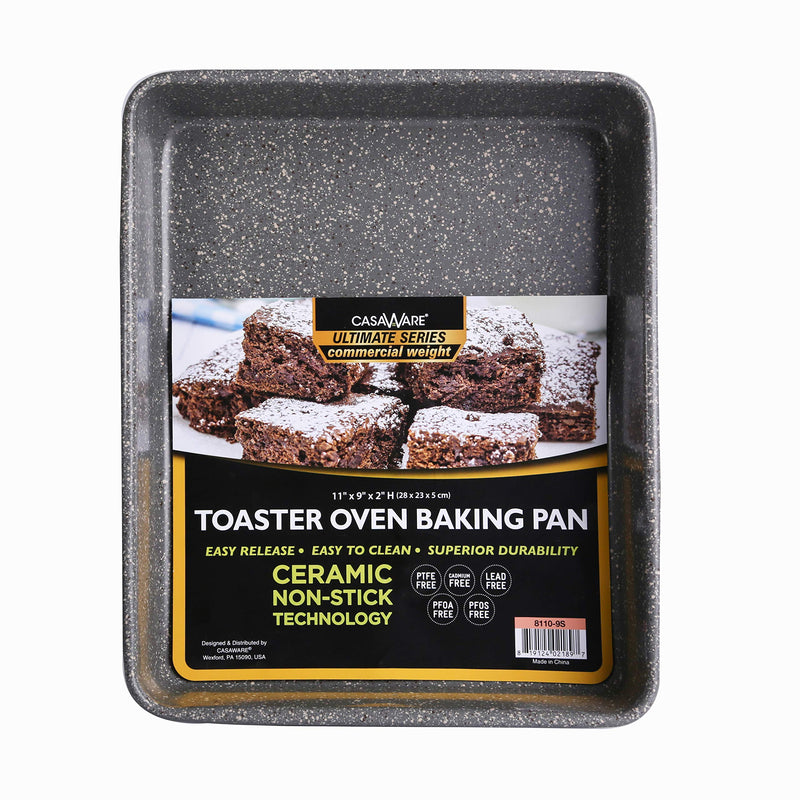 casaWare 11 x 9 x 2-inch Toaster Oven Ultimate Series Commercial Weight Ceramic Non-Stick Coating Baking Pan (Silver Granite) Silver Granite