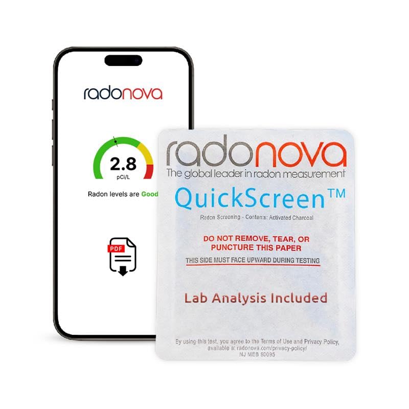 QuickScreen Home Radon Test Kit - Short Term Charcoal Radon Detector (2-4 Days) Reliable Accurate Readings - EPA Approved Radon Home Test - Lab Analysis Included - Unavailable in NEW Jersey