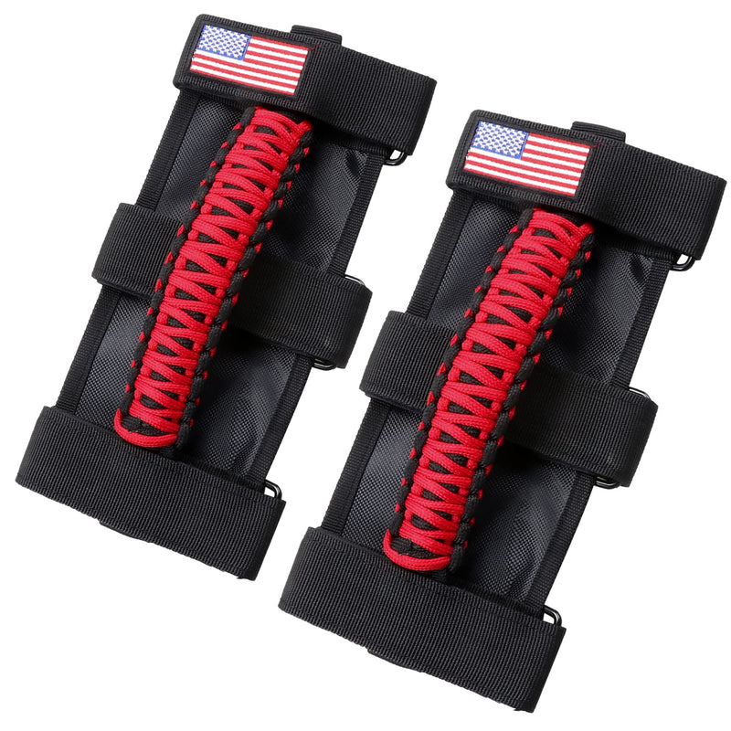 Handles Grab Roll Bar Grab Handles Grip Handle for Jeep Wrangler Accessories TJ JK JL Gladiator JT UTV ATV - Upgrade Metal Buckle, Red, 2 Pack (Not for Sky One Touch Roof, Not for 2024+ Up) 2 Piece