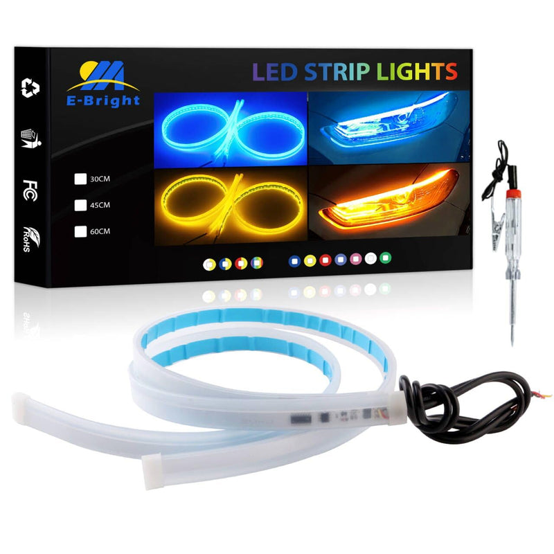 YM E-Bright DRL Led Strip Lights for Cars SUV Motorcycle Daytime Running Lights Turn Signal Bulb Sequential Switchback Led Strip Amber/Yellow & Blue (2Pcs 60CM/24 Inch) Blue/Yellow 60 CM