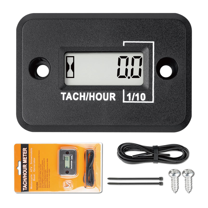 Nine-Rong Self-Powered Tach Hour Meter Digital LCD Inductive Tachometer Timing RPM Measuring Waterproof Design,for Gas Engine Lawn Mower Motorcycle Snowmobile Generator(2 Stroke)(Black) Black