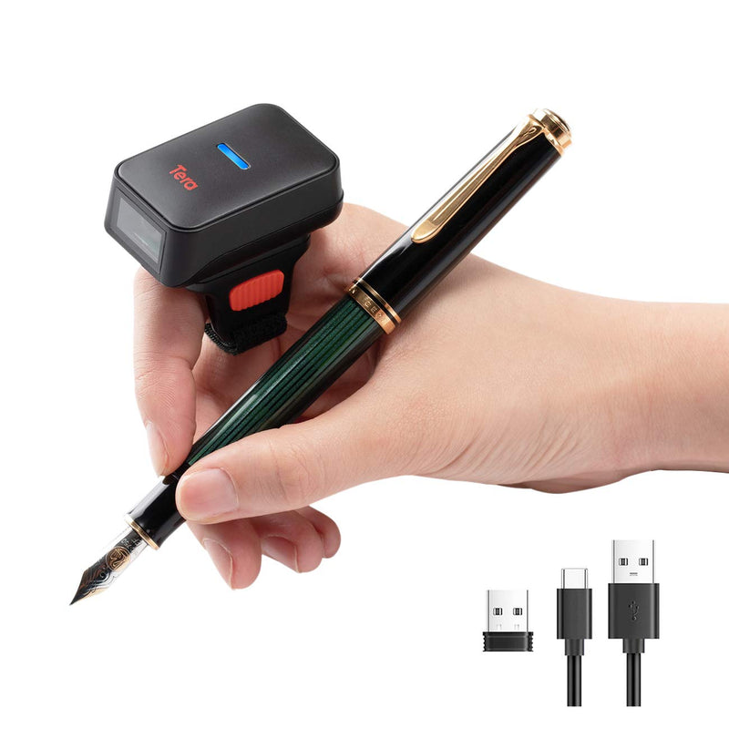 Tera Pro Extreme Performance 1D 2D QR Wireless Ring Barcode Scanner with Bluetooth, Extra Fast Scanning Speed Ultra High Resolution Mini Wearable Finger Bar Code Reader Model HW0010 2D Ring