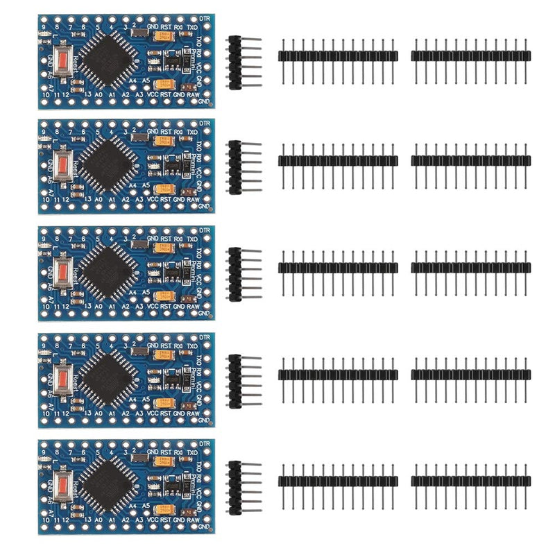 AITRIP 5 Pack PRO Mini Atmega328P-AU 5V/16MHz Development Board Microcontroller Bootloadered with Pin Headers for Arduino (5pcs) 5PCS 5V 16MHZ