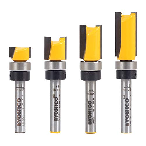 YONICO Router Bits Pattern Bit Flush Trim Set 4 Bit 1/2-Inch Diameter 1/4-Inch Shank 14422q 4 Bit Set - 1/2" Width - 1/4" Shank