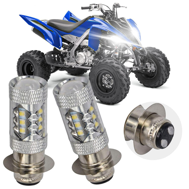 2Pcs 80W Super White LED Bulbs P15D H6M for ATVS YFM350 400 450 660 700 Raptor Blaster 200 350 YFZ 450 TRX 400EX LTZ400
