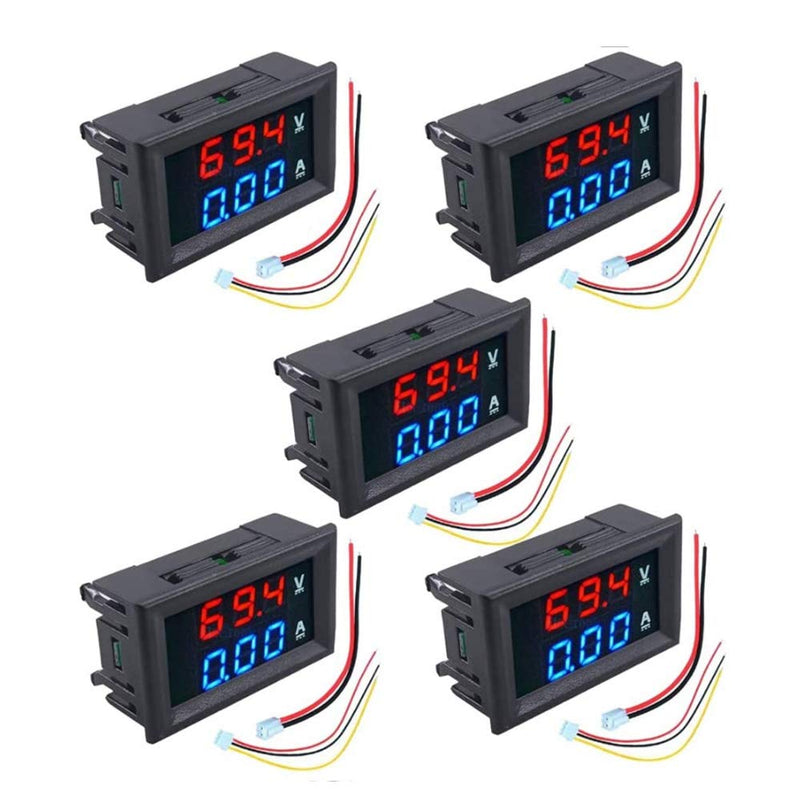 diymore 5PCS 0.28" Volt Amp Meter Digital Voltmeter Ammeter DC 100V 10A Waterproof Dual Display Current Voltage Meter Mini Ammeter Voltmeter 3 Bits Dual LED Display Panel(Red-Blue) Red-Blue