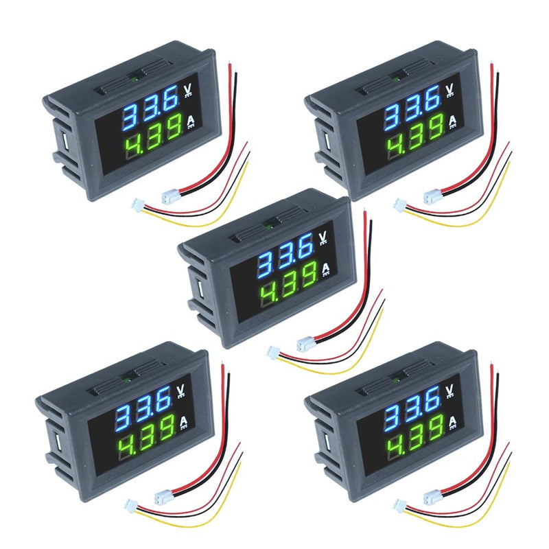 diymore 5PCS 0.28" Volt Amp Meter Digital Voltmeter Ammeter DC 100V 10A Waterproof Dual Display Current Voltage Meter Mini Ammeter Voltmeter 3 Bits Dual LED Display Panel(Blue-Green) Blue-Green