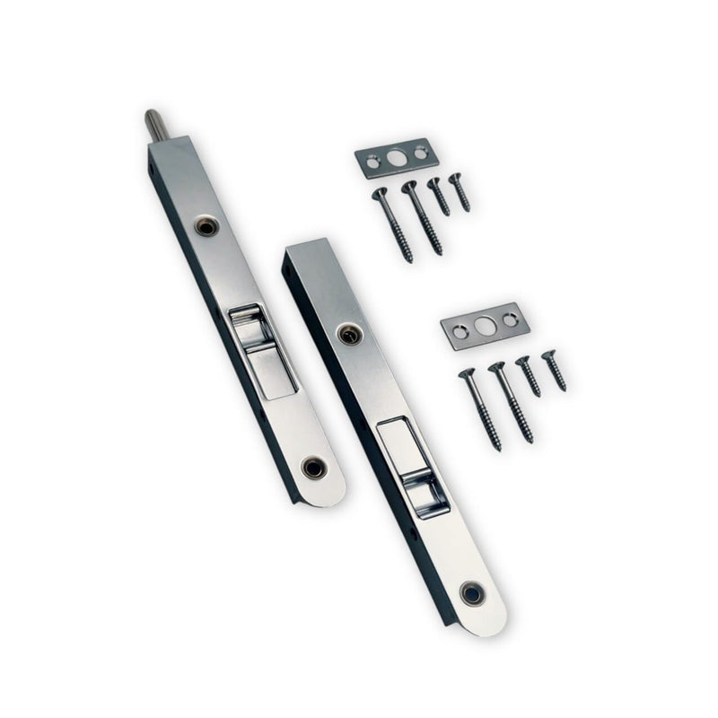 QCAA Flush Bolt, 7", Solid Brass Face Plate, Polish Chrome, 2 Pack, Made in Taiwan Brushed Satin Chrome