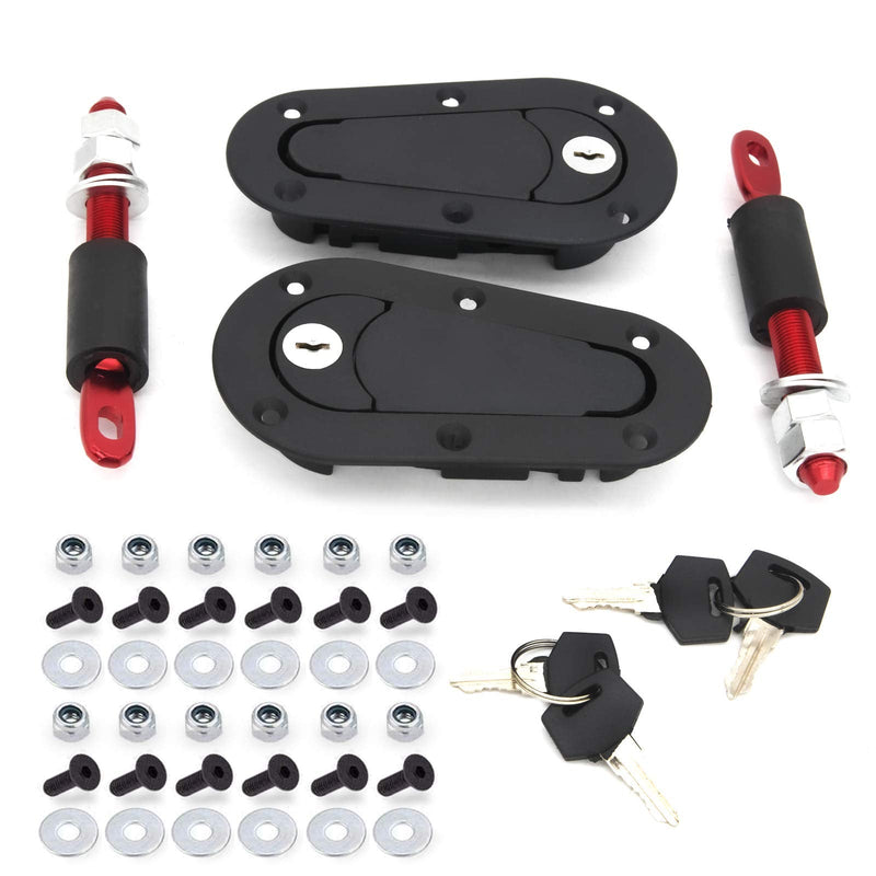 Flush Hood Latch and Pin Kit - Black，Universal Racing Car Hood Pin Engine Bonnet Latch Lock Kit