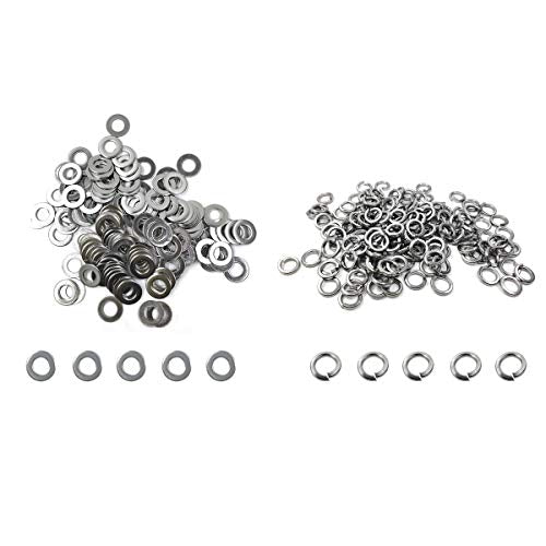 M8 304 Stainless Steel Flat Washer and Split Spring Lock Washer Assortment Set, 100Sets /Pack