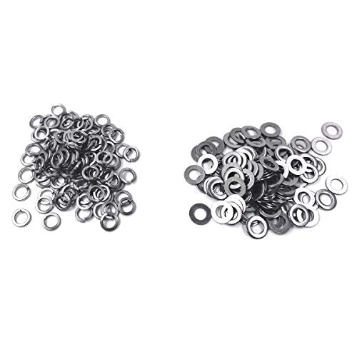 M6 304 Stainless Steel Flat Washer and Split Spring Lock Washer Assortment Set, 100Sets /Pack (M6)
