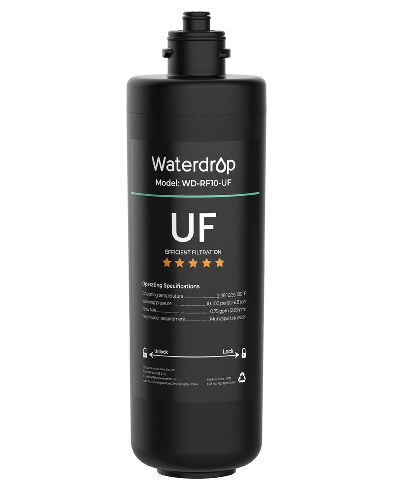 Waterdrop RF10-UF 0.01 μm Water Filter Replacement for Waterdrop 10UA/10UA-UF/10UB/10UB-UF Under Sink Water Filter, 1 Year, 1 Pack (Not Compatible with TSA-UF) Black