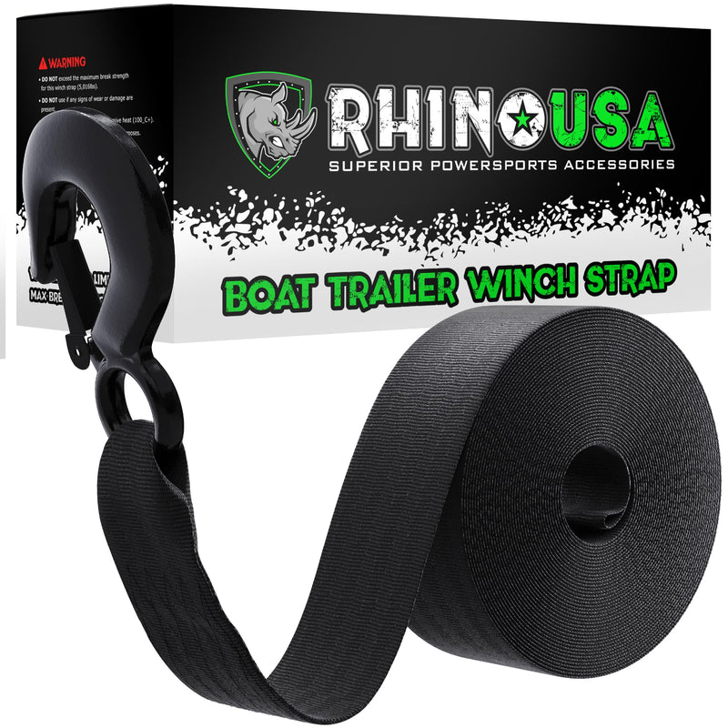 Rhino USA Boat Winch Strap with Hook (2" x 20') - 5,016lb Break Strength - Ultimate Replacement Boat Trailer Winch Straps with Safety Hook - Compatible with Pontoon, Jet Ski, Fishing Boat & More! Standard