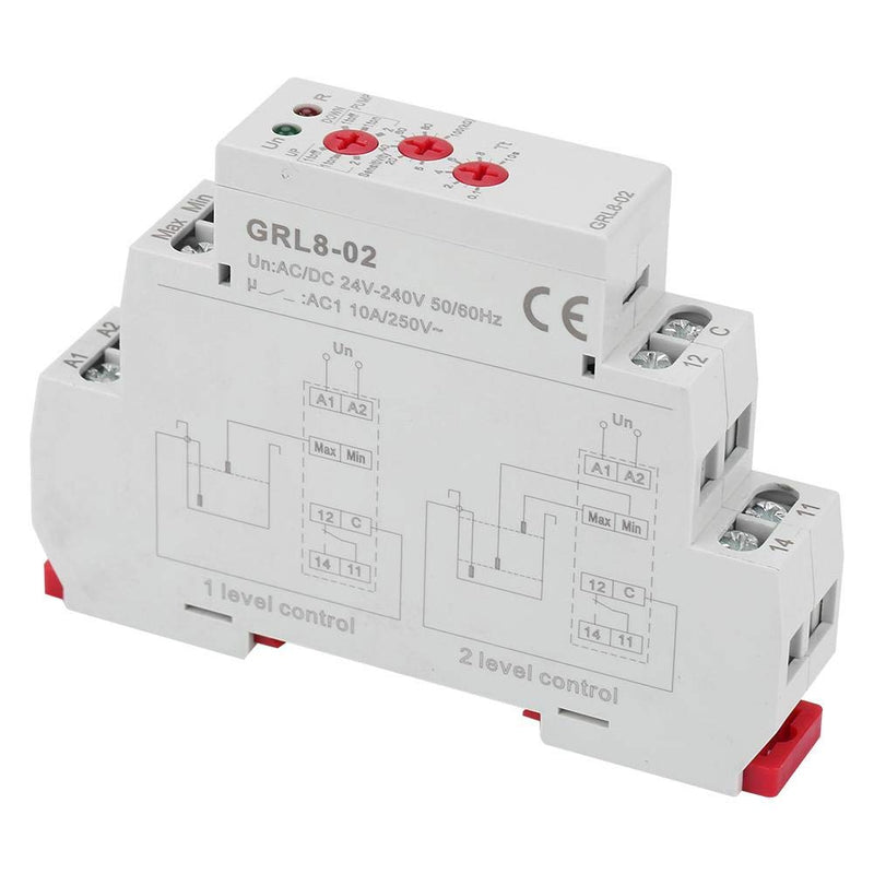 Liquid Level Controller GRL8-02 Automatic Water Level Controller Relay Water Level Controller 24Vwith DIN Rail Mount for Pool Liquid Level Monitoring