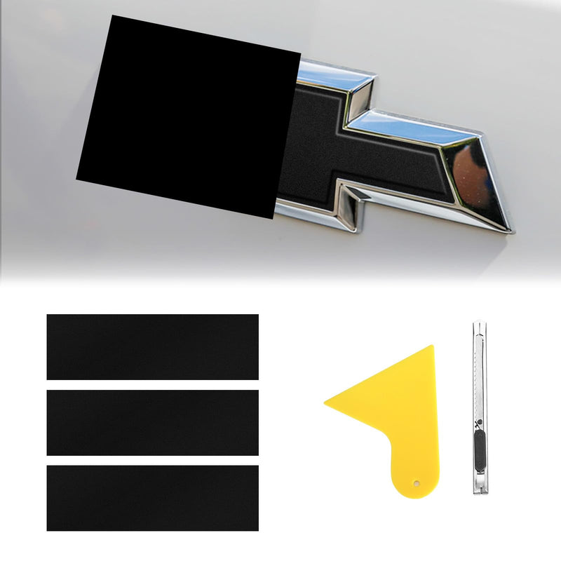 QianBao Compatible with 11.8" x 4" Chevy Bowtie Emblem Vinyl Wrap Kit with Spatula and Cutter 3 Pcs Universal Logo Overlay Black Prue Black 3