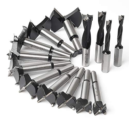 14 Piece Forstner Drill Bit for Woodworking, w/Carbide Tipped Forstner Bit for Hard Wood, Wood Drilling for Hard Wood, Plastic, Plywood 14 Piece