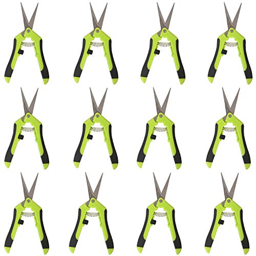 KEILEOHO 12 Pack 6.5 Inch Bud Trimming Scissors, Professional Stainless Steel Gardening Hand Pruners Micro-Tip Pruning Snips with Straight Blades for Trimming Garden Herb Plants Flowers