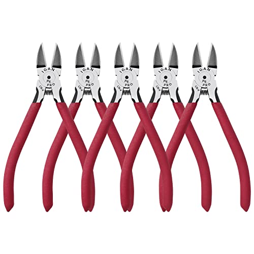 IGAN-P6 Wire Flush Cutters (Pack of 5), 6-inch Ultra Sharp and Powerful Side Cutter Clippers, Ideal Wire Snips for Handmade and Any Clean Cut Needs Pack 5