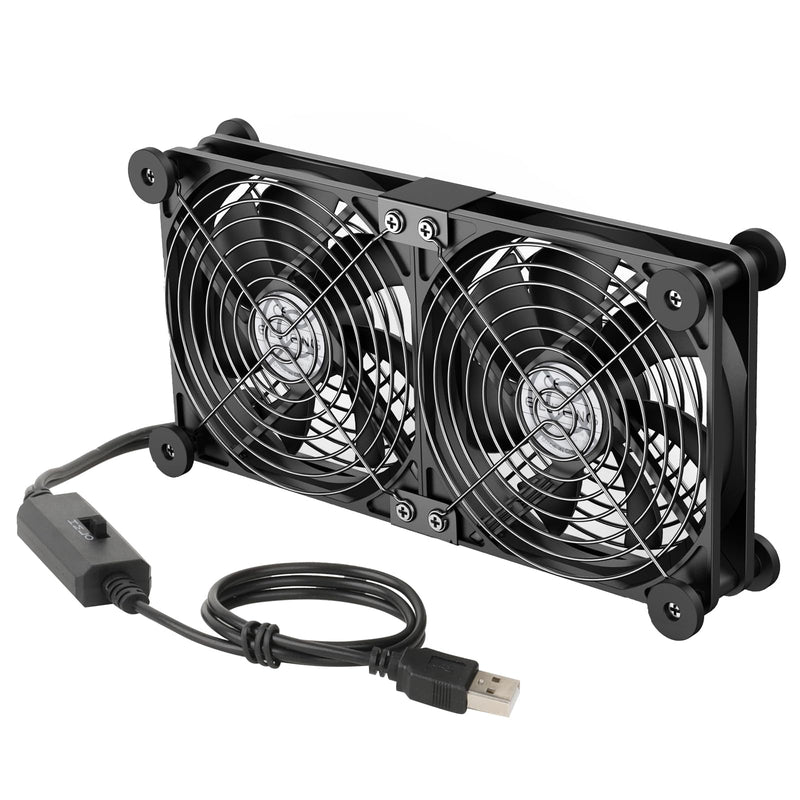 ELUTENG Dual AC USB Computer Fan 140mm USB Fans for Cooling 3 Speed Control | 12V Computer Fan with AC Plug for Laptop Receiver DVR PlayStation Xbox Desk Computer Cabinet Cooling