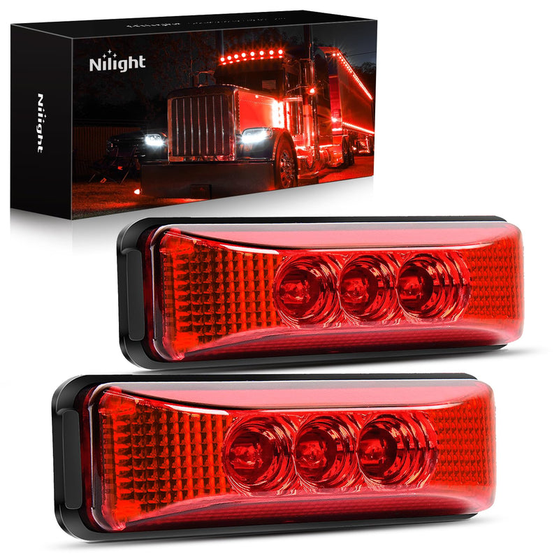 Nilight - TL-32 2PCS 3.9Inch 3 LED Truck Trailer Red Light Front Rear LED Side Marker Lights Clearance Indicator Lamp Rock Light Waterproof Sealed Surface Mounted Red 2Pcs Trailer Light