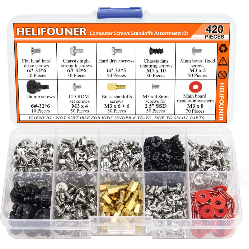 420 Pieces Computer Standoffs Screws Assortment Kit for 2.5" SSD, Hard Drive, Computer Case, Motherboard, Fan Power Graphics
