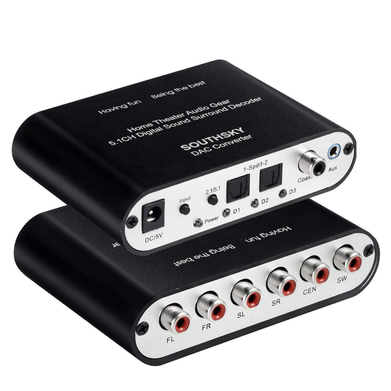 SOUTHSKY 5.1/2.1 Audio Rush Digital Sound Decoder Converter,Optical SPDIF, Coaxial to 5.1CH 2.1CH Analog Audio (6RCA Output) for Old AV Receiver