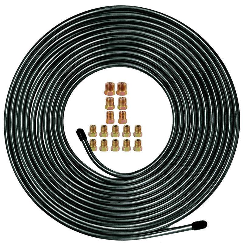 MuHize Brake Line Tubing Kit 3/16 inch 25 Feet with 16 Flare Fittings - Rust-Proof PVF Coated Steel Roll Flexible Tubing for Cars, Trucks, SUV - Compatible with Ford, GM, Honda, Toyota Vehicles Black