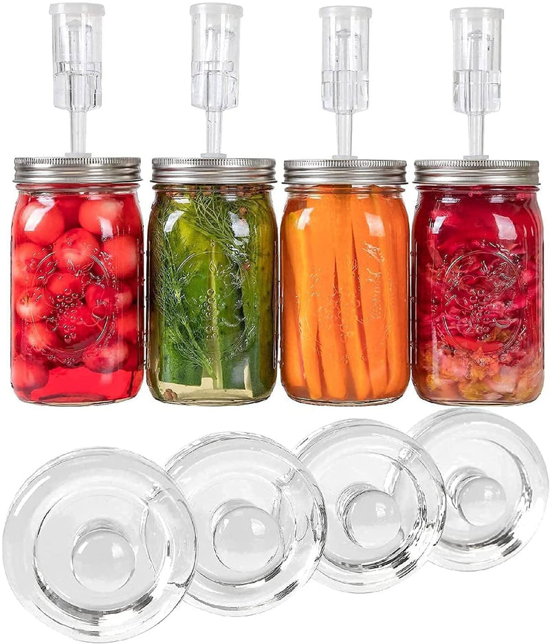 Jillmo Stainless Steel Fermentation Lids with Glass Weights for Wide Mouth Mason Jars (Jars Not Included)