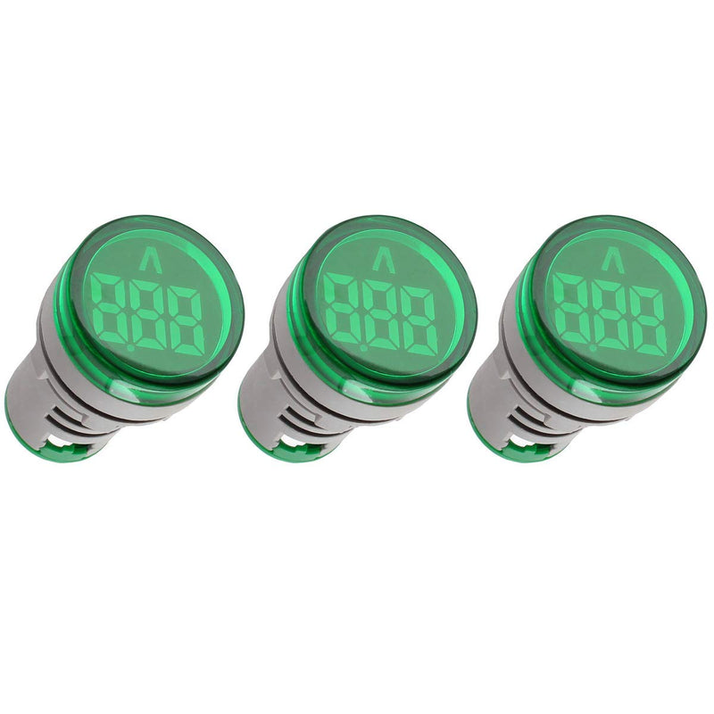 Digital Led Display Indicator Ammeter, 0-100A Max AC380 Current Meter and 220V - Gauge Meter, Tester Amp Monitor - AD101-22AM Model, Circle Panel, Green (3 Pack) 3