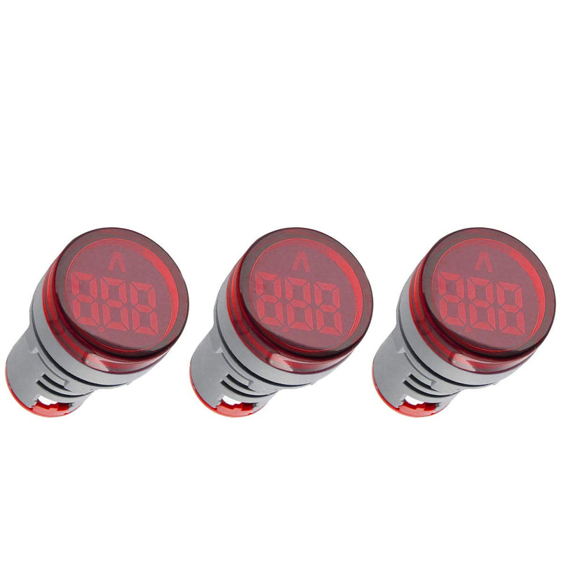 Digital Led Display Indicator Ammeter, 0-100A Max AC380 Current Meter and 220V - Gauge Meter, Tester Amp Monitor - AD101-22AM Model, Circle Panel, Red (3 Pack)