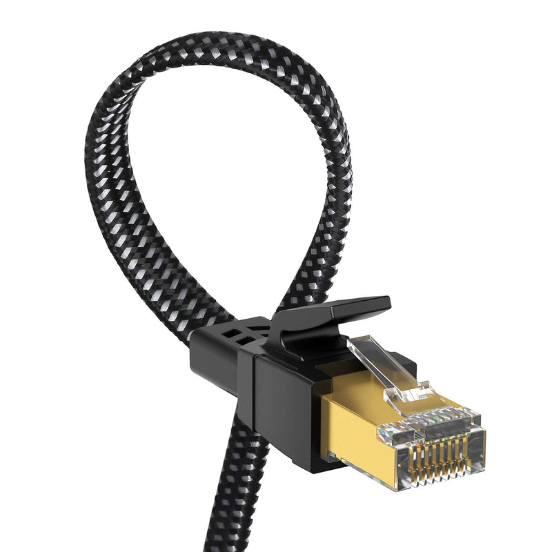 Orbram Cat 8 Ethernet Cable 100 ft, Nylon Braided High Speed Heavy Duty Network LAN Patch Cord, 40Gbps 2000Mhz SFTP RJ45 Flat Internet Cable Shielded in Wall, Indoor&Outdoor for Modem/Router/Gaming/PC Black 100ft