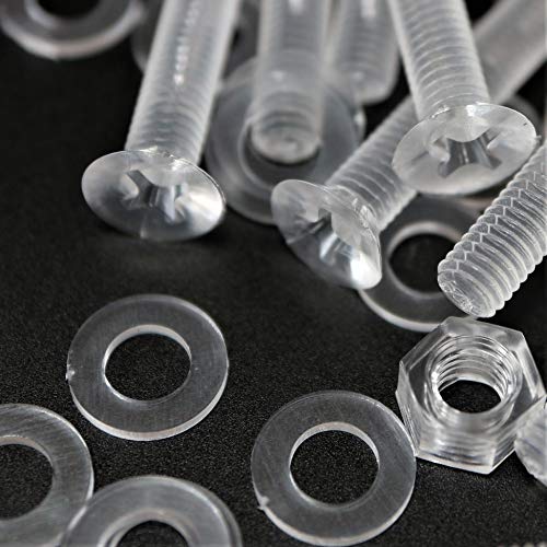 60 x Crosshead Countersunk Screw Nuts and Bolts, Transparent Clear Plastic Acrylic, M5 x 40mm - Acrylic Plastic Screws, Ideal Conversion 13/64" x 1-37/64