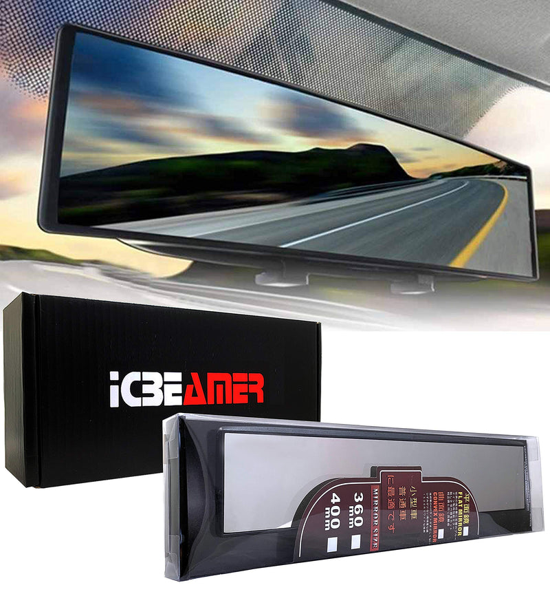 15.8" ICBEAMER Clip On Rear View Mirror | Flat Clear Tint Glass, Panoramic Wide Angle HD Glass, Anti Glare, Universal Fit for Car, SUV, Truck | Eliminates Blind Spots (1 Pack) 15.8"- Flat