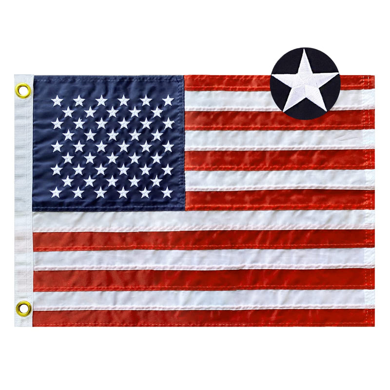Embroidered Stars American Boat Flag 12.5 x 18 Inch - Heavy Duty Nylon Sewn Stripes US Pontoon Boat Marine Flags Banner with 2 Brass Grommets UV Fade Resistant US Boat Flag