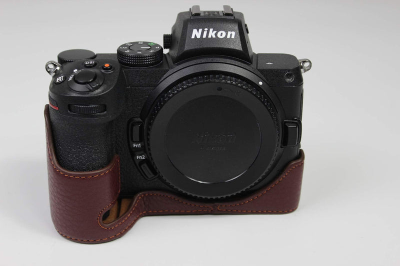 Z7 Z6 Z5 Case, BolinUS Handmade Genuine Real Leather Half Camera Case Bag Cover for Nikon Z5 Z6/Z6II Z7/Z7II Bottom Opening Version + Hand Strap (Coffee) Coffee