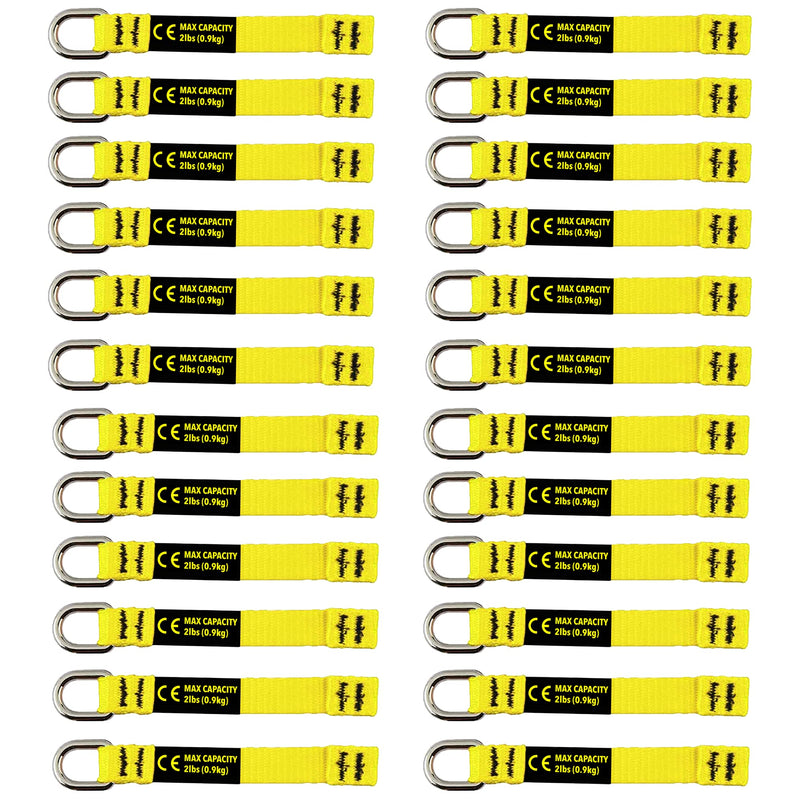 BearTOOLS Yellow Flat D-Ring Tool Tail Tethers, 2-In-1 Application, Max Load 0.9KG, 12CM x 12MM (24, Yellow) 24-pack