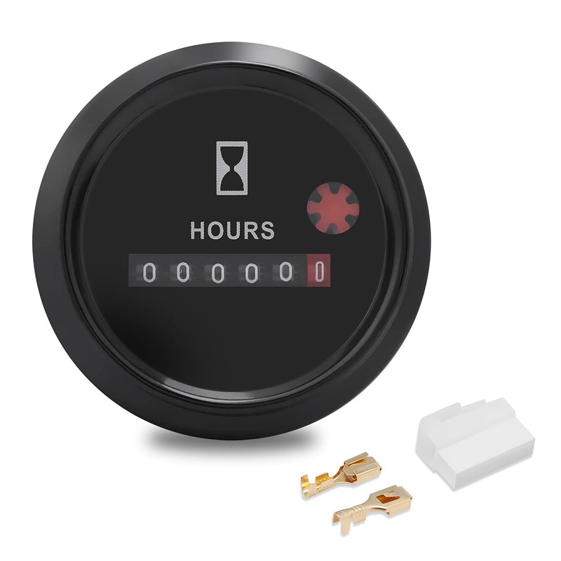 Quartz Hour Meter 12-36V DC AC, Boat Hour Meter, 12 Volt Hour Meter Round Hour for Boat Auto ATV UTV Snowmobile Lawn Tractors Generators Automotive Replacement Hour Meter Gauges